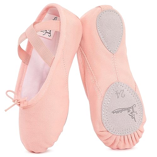 Soudittur Zapatillas Media Punta de Ballet - Calzado de Danza para Niña y Mujer Adultos Rosa Suela Partida de Cuero Tallas 28