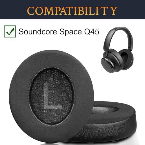 SOULWIT Almohadillas de Gel Refrescante para Anker Soundcore Space Q45 Auriculares, Almohadillas con Tejido de Seda Helada, Espuma de Alta Densidad para Aislamiento del Ruido - Negro