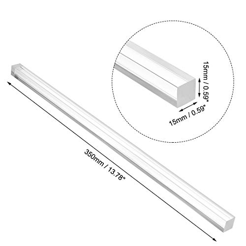 sourcing map 15mmx15mmx350mm Transparente Sólido Acrílico Cuadrado Varilla PMMA Barrara 2uds