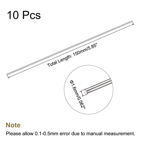 sourcing map 304 Inoxidable Acero Redonda Varilla Barra, 1.6mm Diámetro 150mm Longitud para Varios Eje Bricolaje Artesanía Modelo Coche Avión Barco Paquete de 10