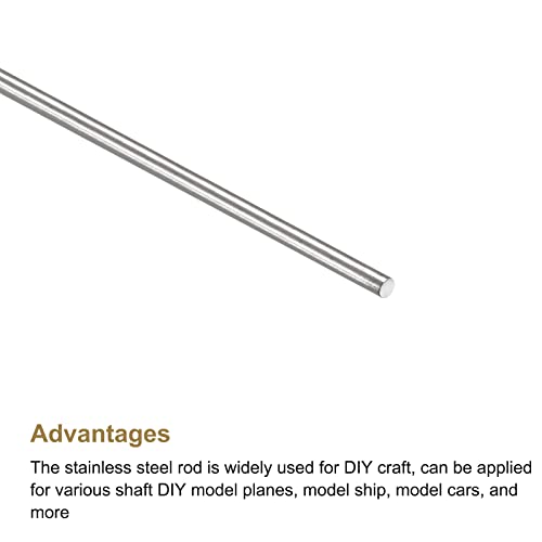 sourcing map 304 Inoxidable Acero Redonda Varilla Barra, 1.6mm Diámetro 150mm Longitud para Varios Eje Bricolaje Artesanía Modelo Coche Avión Barco Paquete de 10