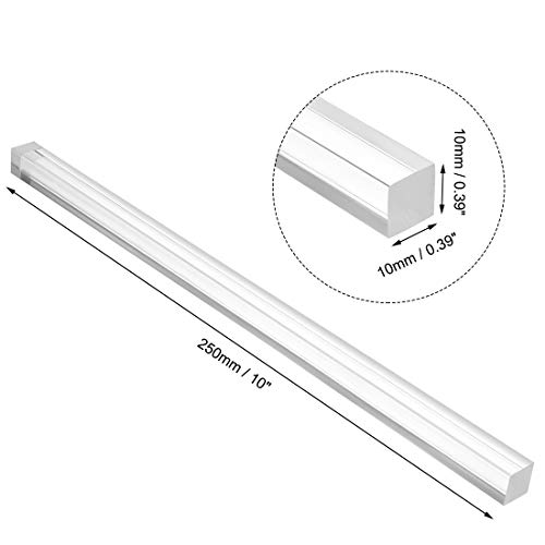 sourcing map Claro Acrílico Sólido Cuadrada Varilla, PMMA Extruida Barra 10mmx10mmx250mm 4uds