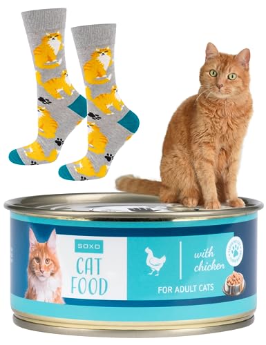 soxo Comida Gato Calcetines Mujer Divertidos Regalos Para Hombre Originales Regalo 35-40 Gato de pelo largo