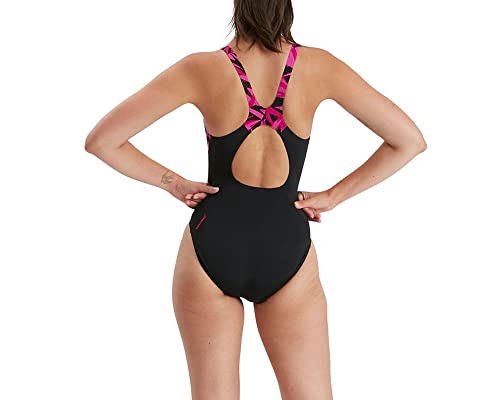 Speedo Mujer Hyperboom Splice Muscleback Bañador, Negro/Rosa, 40/34