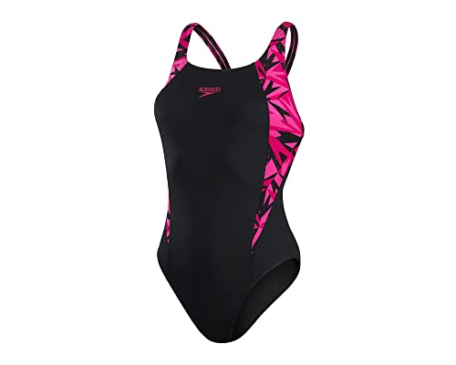 Speedo Mujer Hyperboom Splice Muscleback Bañador, Negro/Rosa, 40/34