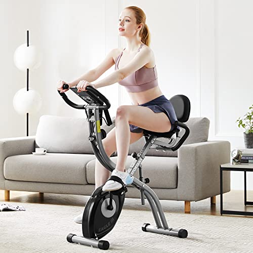 Sportana Bicicleta Estática Plegable Sensor Pulso Respaldo 2 Bandas Fitness 10 Niveles Resistencia