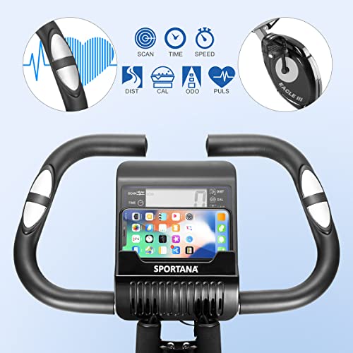 Sportana Bicicleta Estática Plegable Sensor Pulso Respaldo 2 Bandas Fitness 10 Niveles Resistencia