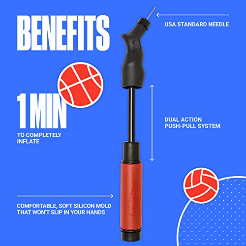 SPORTBIT Bomba de Pelota con 5 Agujas - Sistema de inflado Push & Pull - Ideal para Todas Las Pelotas Deportivas - Bomba de Voleibol, inflador de Baloncesto, Bomba de Aire para balones de fútbol