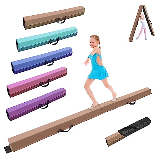 SportBob Barra Equilibrio Gimnasia artistica 270cm Cuero PU Plegable Base de Goma Antideslizante para niños, Vigas de Gimnasia para Entrenamiento, práctica, Entrenamiento Familiar Profesional