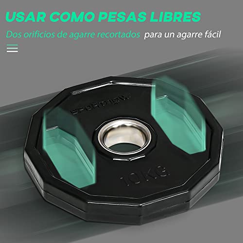 SPORTNOW Juego de 2 Discos de Pesas Olímpicas 10 kg Ø32x4 cm Hierro Fundido Placas de Pesas con Orificio de 5 cm para Barra o Mancuernas Entrenamiento Fitness en Gimnasio Casa Negro