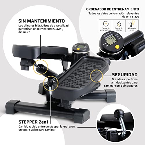 SportPlus 2 en 1 - Mini estroboscópico con tecnología patentada de conmutación de Giro y Paso Arriba y Abajo en un Solo Dispositivo, hasta 100 kg, Cilindro hidráulico sin Desgaste