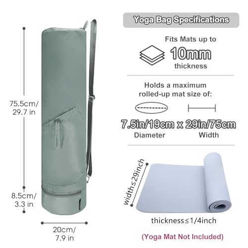 sportsnew Bolsa Esterilla Yoga con Compartimento Húmedo Funda Esterilla Yoga Cremallera Completapara con Bolsillo para Botella de Agua y Correas Ajustables para los Hombros, Gris