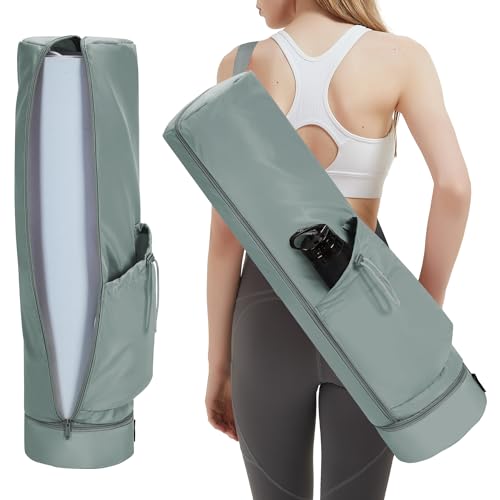 sportsnew Bolsa Esterilla Yoga con Compartimento Húmedo Funda Esterilla Yoga Cremallera Completapara con Bolsillo para Botella de Agua y Correas Ajustables para los Hombros, Gris