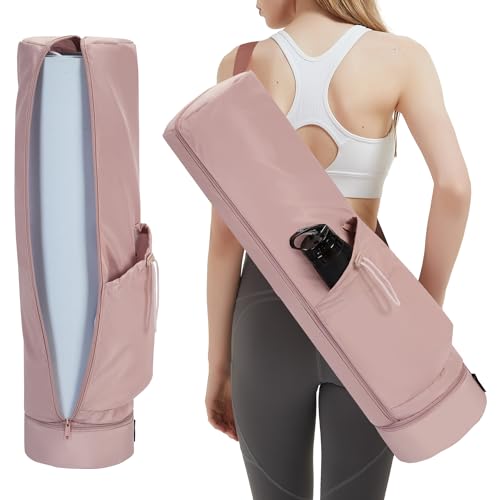 sportsnew Bolsa Esterilla Yoga con Compartimento Húmedo Funda Esterilla Yoga Cremallera Completapara con Bolsillo para Botella de Agua y Correas Ajustables para los Hombros, Rosa