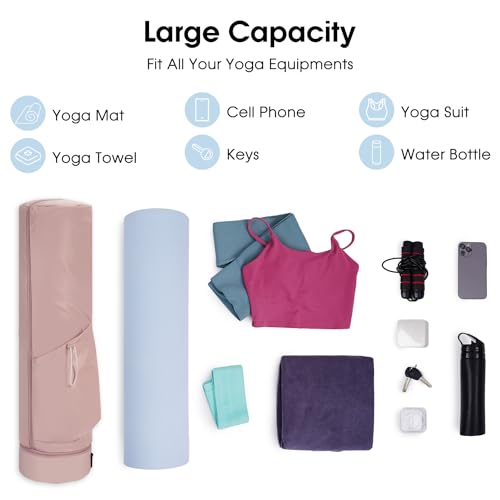 sportsnew Bolsa Esterilla Yoga con Compartimento Húmedo Funda Esterilla Yoga Cremallera Completapara con Bolsillo para Botella de Agua y Correas Ajustables para los Hombros, Rosa