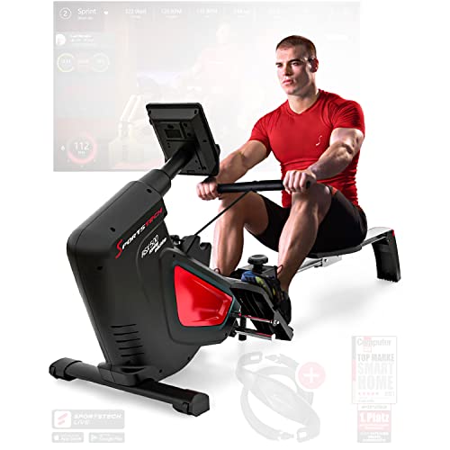 Sportstech - WRX1000 Plegable Maquina de Remo para Casa, Entrenamiento en Casa Deportes Acuáticos Maquinas de Gimnasio para Remo Fitness, con Pantalla LCD, Panel de Control, y Smart App