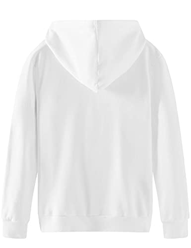 Spring&Gege Niños Niñas Color Sólid Sudadera con Capucha Hoodie Chaqueta con Cremallera de Chándal en Algodón, Blanco, 7-8 Años