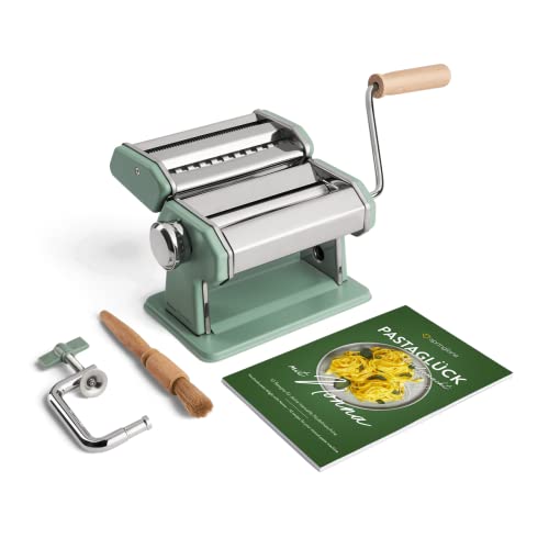 SPRINGLANE Máquina de fideos manual Nonna, Acero inoxidable, Máquina para hacer pasta, incluye secador de pasta y 3 accesorios para cortar espaguetis, lasaña, tallarines - verde