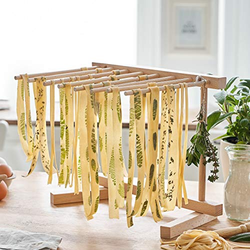 SPRINGLANE Máquina de fideos manual Nonna, Acero inoxidable, Máquina para hacer pasta, incluye secador de pasta y 3 accesorios para cortar espaguetis, lasaña, tallarines - verde