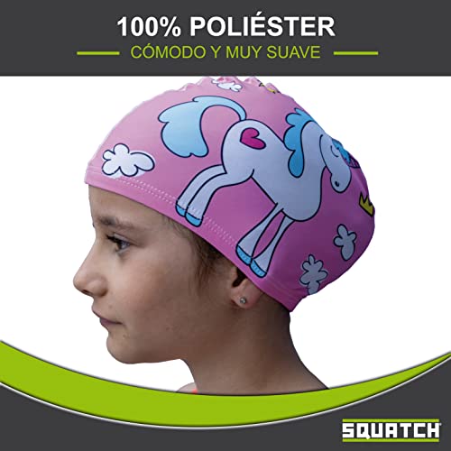 Squatch® | Gorro de natación | Talla única para niños de 2 a 12 años | 100% poliéster | Fácil de Llevar y Ultra cómodo | Excelente Elasticidad y Resistencia | Adecuado para Cabello Largo