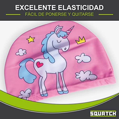 Squatch® | Gorro de natación | Talla única para niños de 2 a 12 años | 100% poliéster | Fácil de Llevar y Ultra cómodo | Excelente Elasticidad y Resistencia | Adecuado para Cabello Largo