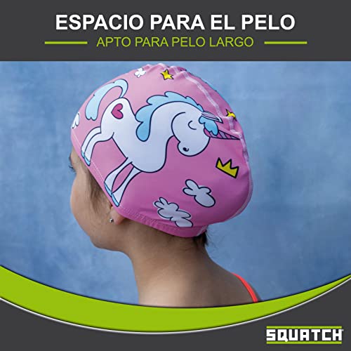 Squatch® | Gorro de natación | Talla única para niños de 2 a 12 años | 100% poliéster | Fácil de Llevar y Ultra cómodo | Excelente Elasticidad y Resistencia | Adecuado para Cabello Largo