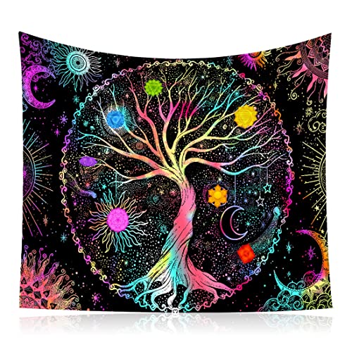 SSRDFU - 1 Pcs Tapiz Colorido psicodélico del árbol de la Vida, Tapiz Bohemio, Tapiz de Fases de la Luna, Tapiz de Dormitorio para Sala de Estar (150x130cm)