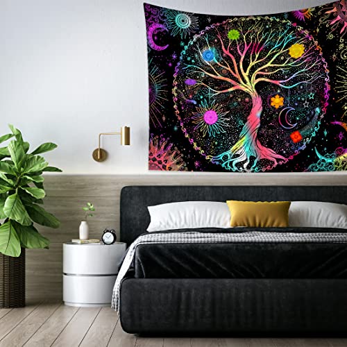 SSRDFU - 1 Pcs Tapiz Colorido psicodélico del árbol de la Vida, Tapiz Bohemio, Tapiz de Fases de la Luna, Tapiz de Dormitorio para Sala de Estar (150x130cm)