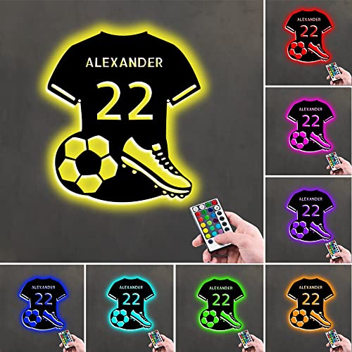 SSRUI - Letrero de neón personalizado de fútbol con LED para decoración de pared, alimentado por USB con interruptor regulable, para dormitorio, decoración deportiva, fiesta, bar, regalo de Navidad y