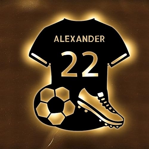 SSRUI - Letrero de neón personalizado de fútbol con LED para decoración de pared, alimentado por USB con interruptor regulable, para dormitorio, decoración deportiva, fiesta, bar, regalo de Navidad y