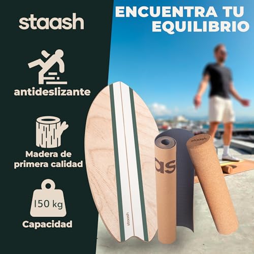 STAASH® Sup Balance Board Kit + Free Videos – Tabla de Equilibrio para Fitness, Yoga & Surf (Verde)