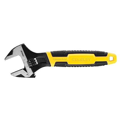 Stanley 0-90-948 - Llave de acero cromado forjado, 32 x 200 mm, Mango bi material MaxSteel, Rueda de ajuste dentada, Ideal para fontanería - Normas ISO y DIN