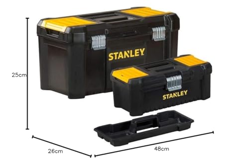 Stanley STST1 – 75772 - Bonus Pack 2 Cajas de herramientas de plástico 12.5"/32cm + 19"/48cm , Cierres de metal, Negro/Amarillo