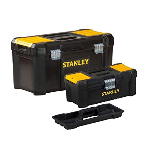 Stanley STST1 – 75772 - Bonus Pack 2 Cajas de herramientas de plástico 12.5"/32cm + 19"/48cm , Cierres de metal, Negro/Amarillo