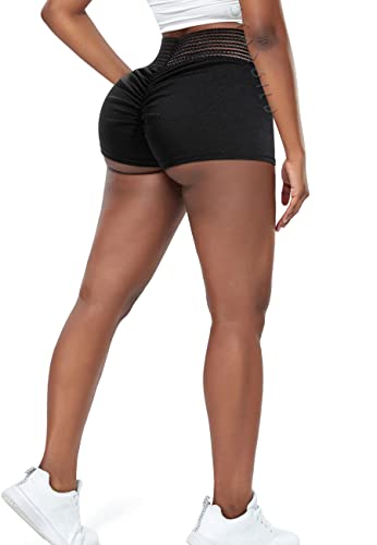 STARBILD Mini Shorts Deportivos de Cintura Alta con Bolsillos, Leggings Cortos Sexy con Pliegues, Verano Viaje Playa Yoga, R1720-mini-Negro L