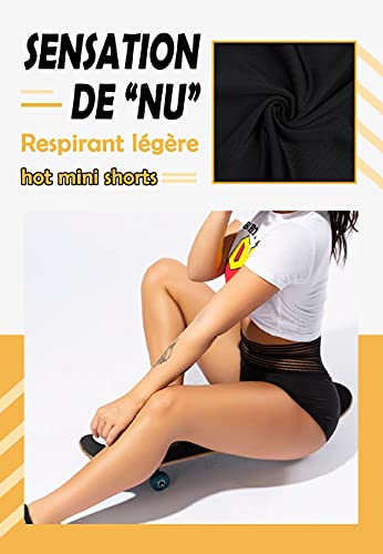 STARBILD Mini Shorts Deportivos de Cintura Alta con Bolsillos, Leggings Cortos Sexy con Pliegues, Verano Viaje Playa Yoga, R1720-mini-Negro L