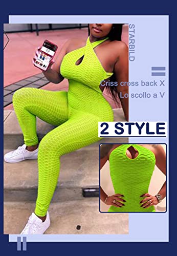 STARBILD Mono Anticelulítico para Mujer, Jumpsuits Deportivo Sexy Push Up, Traje de Yoga para Gimnasio, N1370-Amarillo M