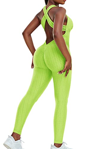 STARBILD Mono Anticelulítico para Mujer, Jumpsuits Deportivo Sexy Push Up, Traje de Yoga para Gimnasio, N1370-Amarillo M