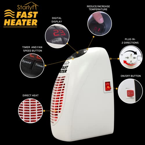 Starlyf Direct TV Outlet Fast Heater Deluxe Visto en TV Calefactor con Control Remoto 400W Calentador Eléctrico, Portátil y Compacto con Termostato Ajustable y Mando a Distancia - Color Blanco