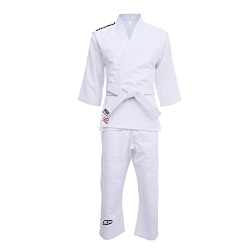 Starpro Judogi 250 Gramos - Algodón de Primera Calidad - Blanco - Judogi Profesional para Entrenamiento y competición - Hombres Mujeres y Niños - 100-170 cm - Incluye cinturón Blanco Gratis