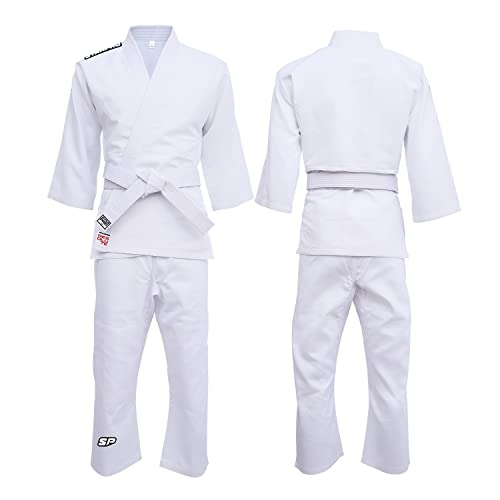 Starpro Judogi 250 Gramos - Algodón de Primera Calidad - Blanco - Judogi Profesional para Entrenamiento y competición - Hombres Mujeres y Niños - 100-170 cm - Incluye cinturón Blanco Gratis