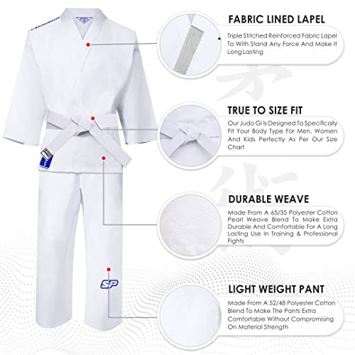 Starpro Karate Gi - Uniforme Profesional para Entrenamiento y competición - Kimono Karate de algodón Ligero Blanco con cinturón - Hombres Mujeres y Niños - 110-190 cm - Brillante Blanco