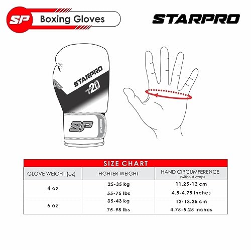 Starpro Niños Guantes de Boxeo de Cuero sintético para Entrenamiento Sparring de jóvenes en Muay Thai Kickboxing Fitness - Niños y Niñas - 4 oz 6 oz