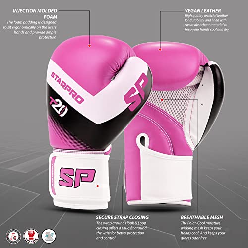 Starpro T20 Guantes de Boxeo de Cuero de PU para Entrenamiento y Sparring en Muay Thai Kickboxing Fitness - Hombres y Mujeres - Múltiples Colores - 8oz 10 oz 12 oz 14 oz 16 oz