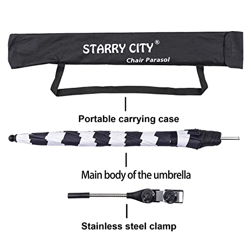 STARRY CITY Sombrilla solar para silla con abrazadera ajustable, con fijación de clip para Paraguas para sillas de patio,sillas de playa,sillas de ruedas y carritos de golf