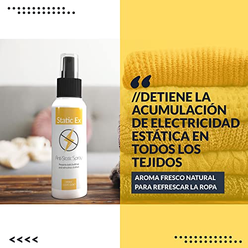 StaticEx Spray Antiestatico para Ropa, Muebles y Coche, 100ml - Spray Antiestático para Tejidos, No Deja Manchas - Ambientador y Refrescante de Armario y Coche - Alternativa al Paño Antiestático