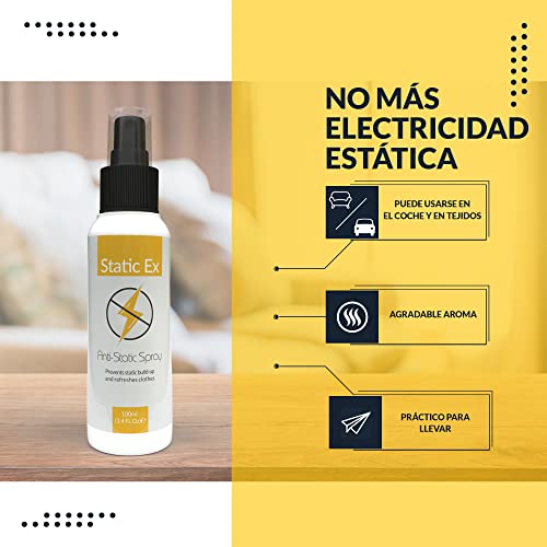 StaticEx Spray Antiestatico para Ropa, Muebles y Coche, 100ml - Spray Antiestático para Tejidos, No Deja Manchas - Ambientador y Refrescante de Armario y Coche - Alternativa al Paño Antiestático