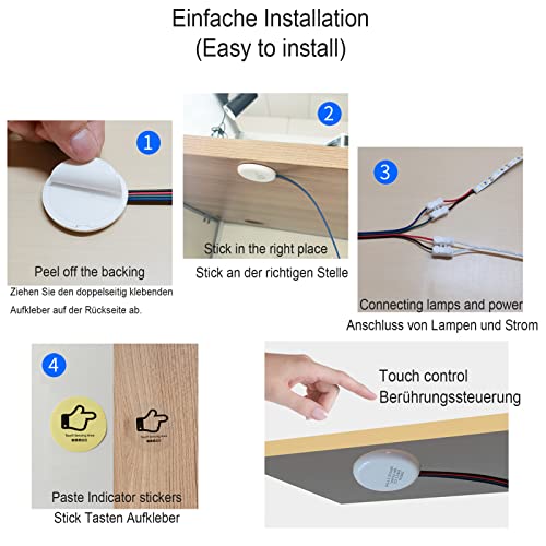 STBTECH Interruptor de atenuación táctil LED de 12 V, oculto, CC 3,7 – 24 V, 3 A, interruptor táctil para barra de luz LED Smart Home, penetra madera, piedra, vidrio, etc., no requiere agujeros