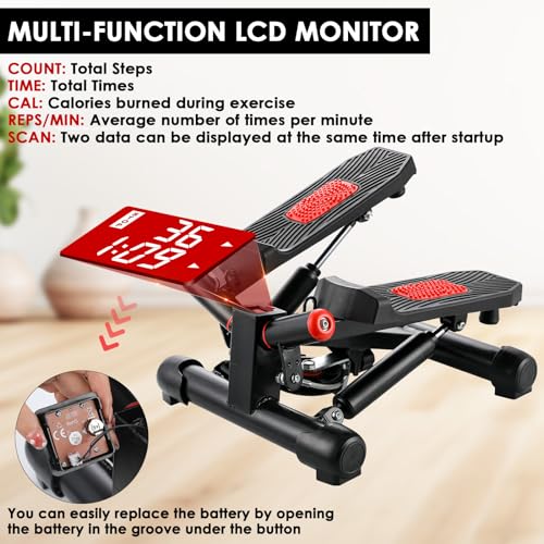 Stepper, Stepper Fitness con Bandas de Resistencia, Mini Stepper,Pantalla LCD multifunción, Resistencia Ajustable Libre, Fitness y Forma, máximo 120 kg