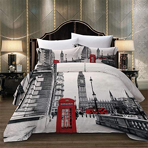 Stillshine Europea y Americana Paisaje de la Ciudad Juego de Ropa de Cama Ciudad Calle Mundo Paisaje Arquitectónico Impresión Funda nórdica y Funda de Almohada (Londres, Funda nórdica - Cama 135)